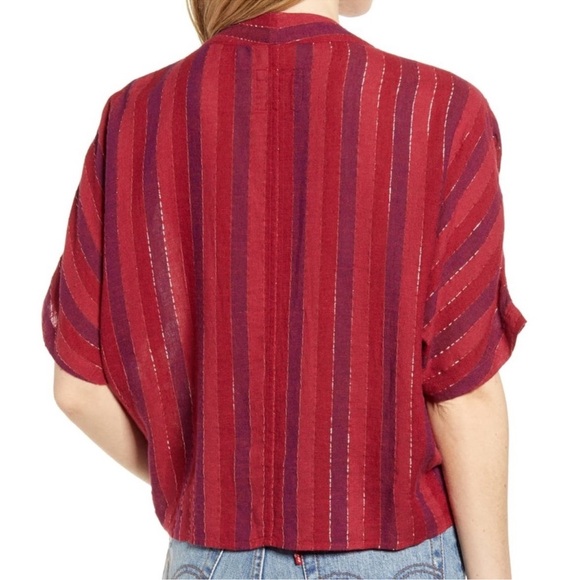 Rails Thea Rouge Stripe Red Metallic Tie Front Crop Top XS - Picture 2 of 11